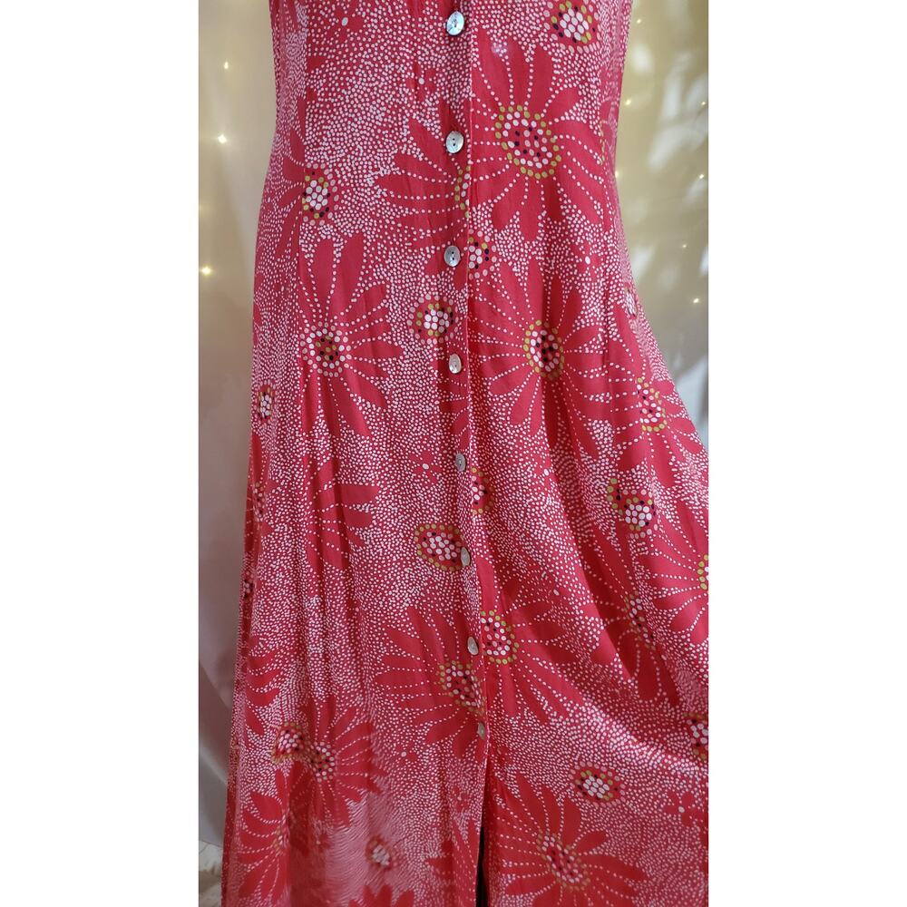 Vtg 90s Y2K JBS Ltd Shell Button Floral Smocked Maxi Dress Size 14 Pink Fairy - Picture 6 of 10